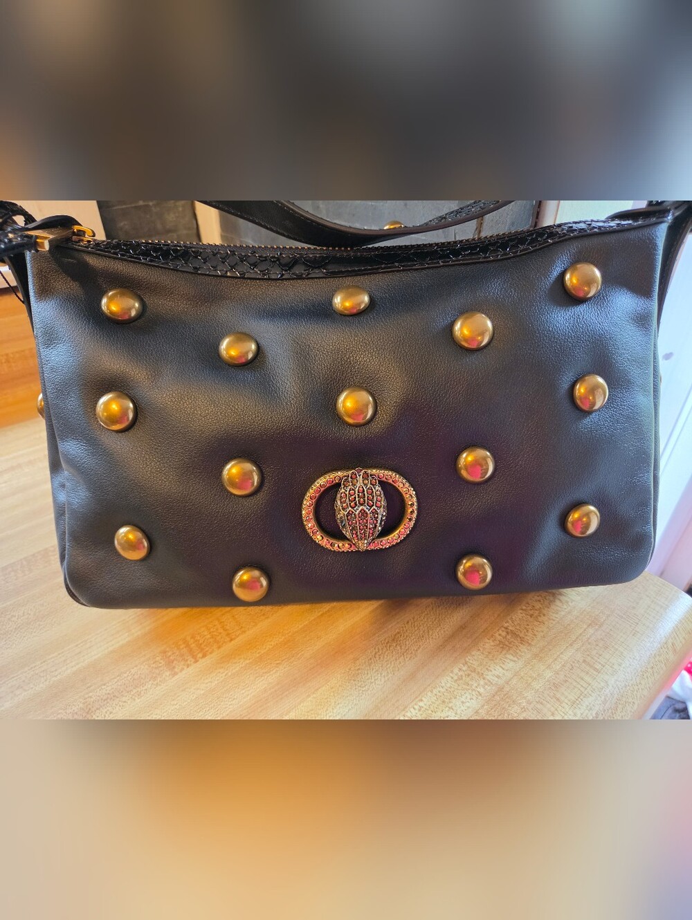Kurt Geiger NWT Black Hobo Gold Studded Bag & Dustbag - Picture 7 of 8